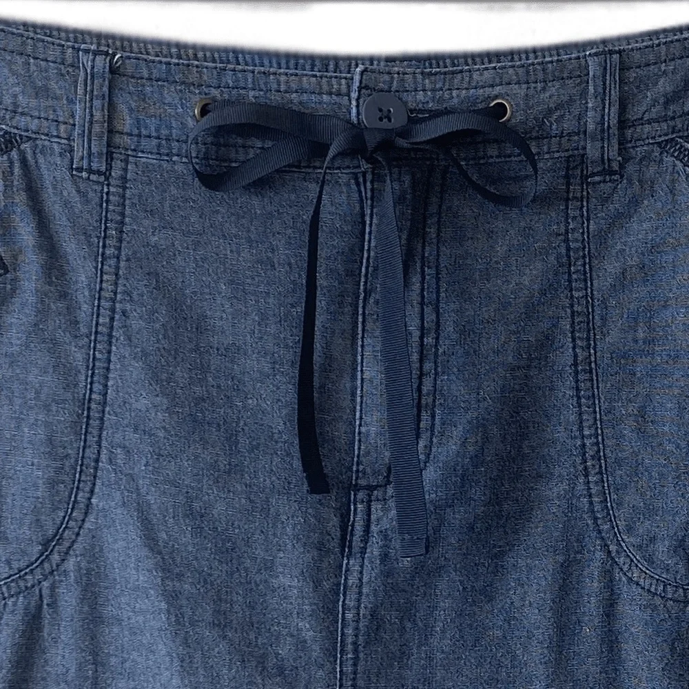 Chambray Skort Tie Waist Chambray Denim Style Shorts Skirt White Stag Size 14